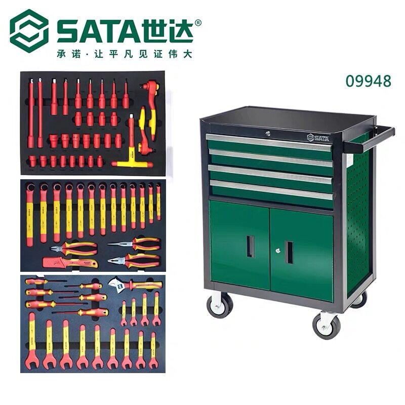 世达68件新能源汽车工具组套推车多功能五金柜铁皮柜抽屉09948图片