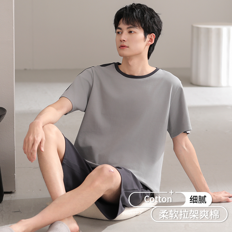 睡衣男夏季纯棉短袖短裤男士夏天薄款高级感大码可外穿家居服套装