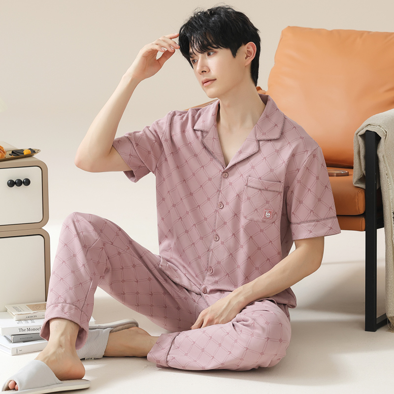 2025新款睡衣男夏季纯棉短袖长裤大码休闲家居服夏天全棉薄款套装