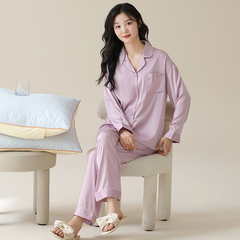 睡衣女款2025新款夏冰丝长袖高级感丝绸四季可穿空调房家居服套装