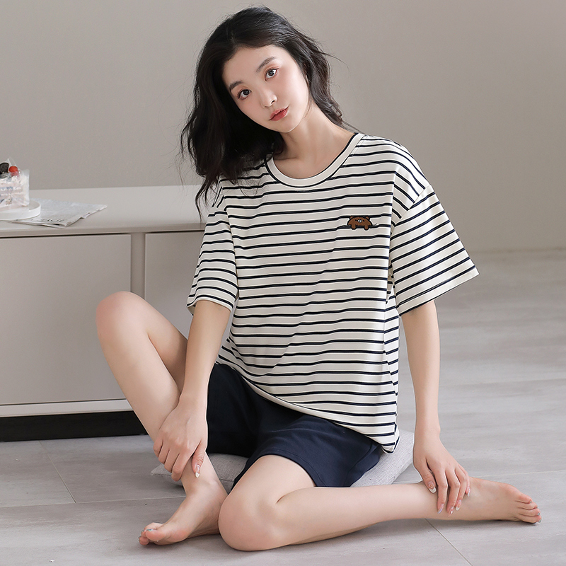 睡衣女款纯棉休闲圆领短袖可外穿
