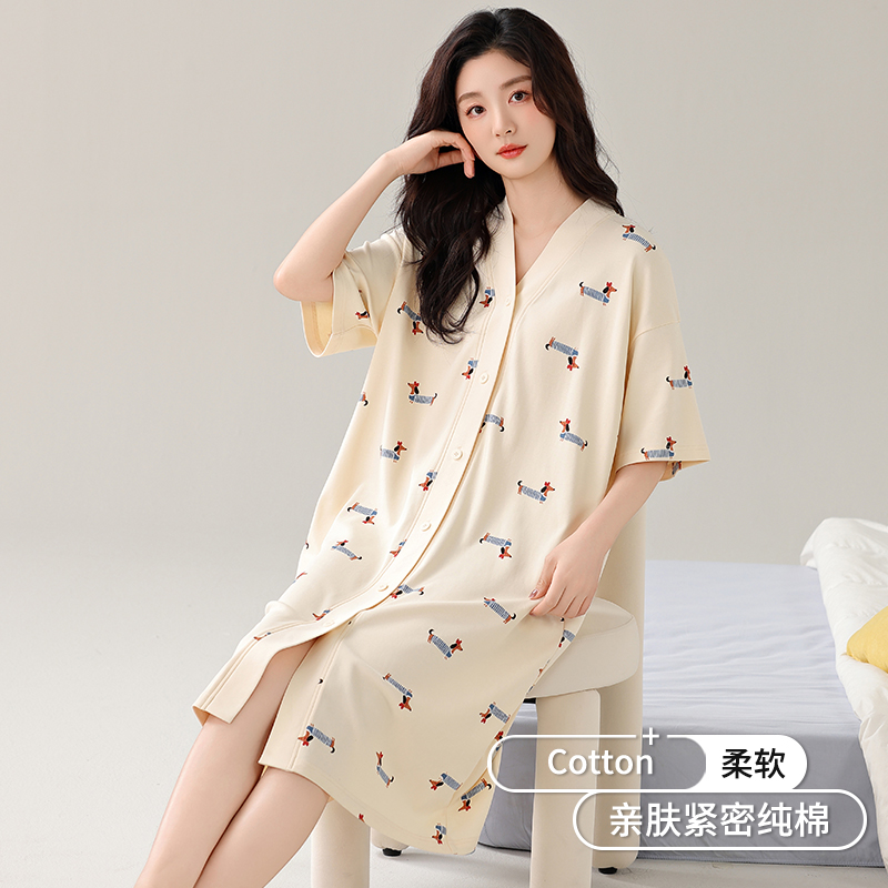 睡裙女款2025新款夏季纯棉短袖全棉和服浴袍开衫大码高级夏天睡衣