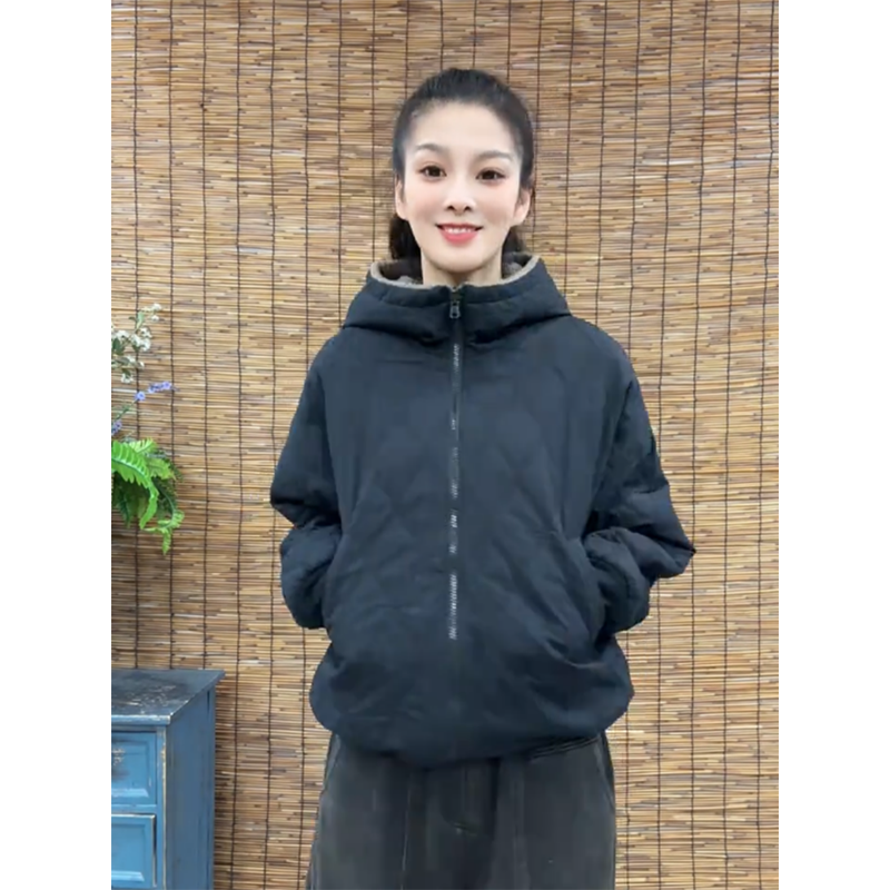 加厚保暖羽绒棉菱形格外套潮