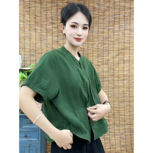 洋气短袖衬衫圆领衬衣女