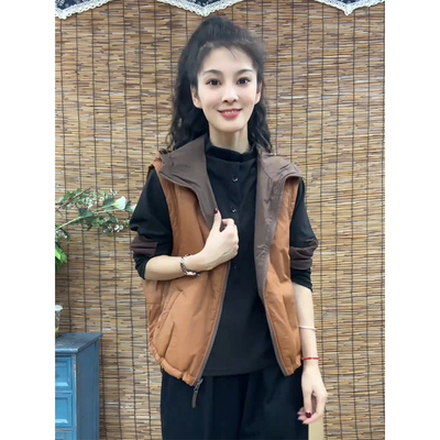 两面穿连帽轻薄棉马甲外套女2025秋冬显瘦无袖坎肩背心马夹棉服潮