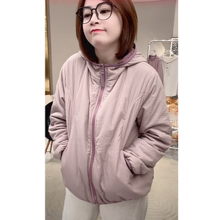 连帽百搭夹棉棉衣女 新款 时尚 撞色两面穿加厚保暖外套女2025冬季