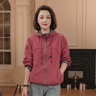 减龄百搭连帽休闲简约上衣 时尚 撞色设计款 拉链外套女2025年秋新款