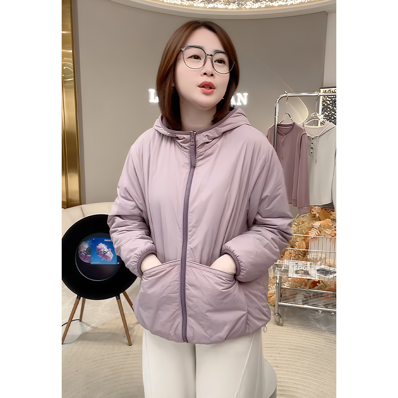 驼绒休闲双面穿连帽棉服女