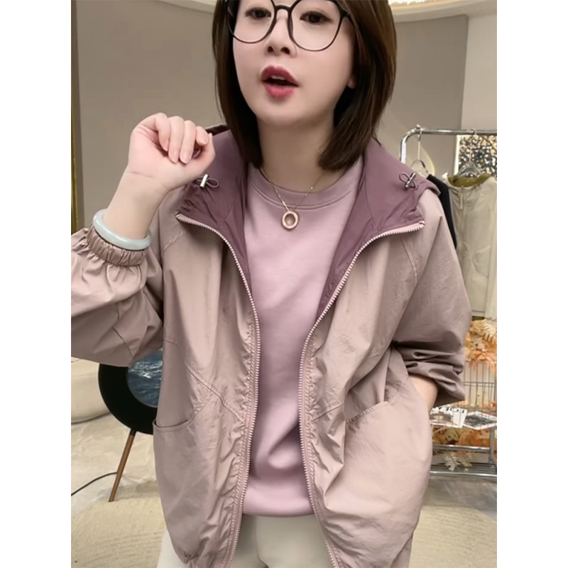 时尚休闲防晒外套女2025春夏新款韩版两面穿宽松透气冲锋衣外套潮