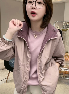 时尚休闲防晒外套女2025春秋新款韩版两面穿宽松透气冲锋衣外套潮