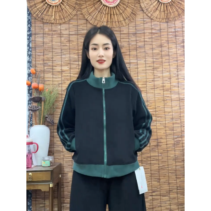 奥利绒加绒加厚立领拼接外套