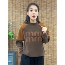 双面奥粒绒拼色字母卫衣女2025秋冬新款 半高领宽松休闲百搭上衣