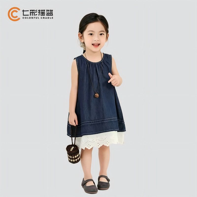 女童夏季牛仔花边连衣裙