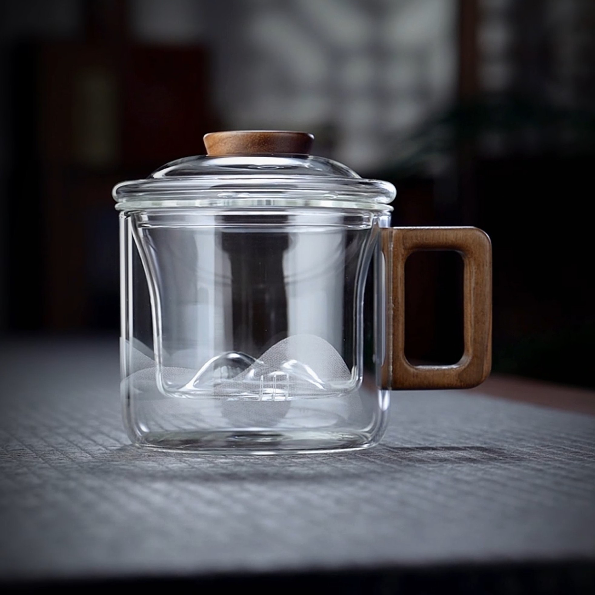 办公玻璃茶杯透黑墩墩杯咖啡杯茶水分离办公室专用高硼硅耐热水杯