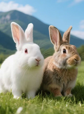 小白兔子活物一对公母月月兔活体家兔活兔肉兔幼崽苗巨型成年兔苗