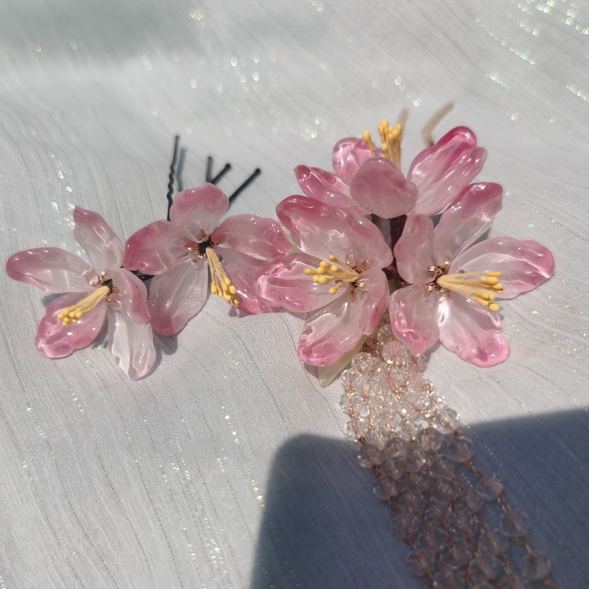 日常琉璃桃花木簪子配饰汉服古风发钗套装发饰步摇发簪头饰中国风