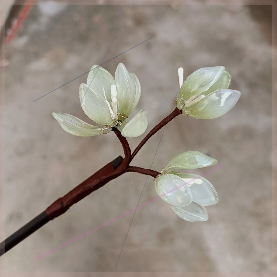 原创琉璃故宫蓝花汉服木棍发簪素雅旗袍挽发仙气古装古风头饰
