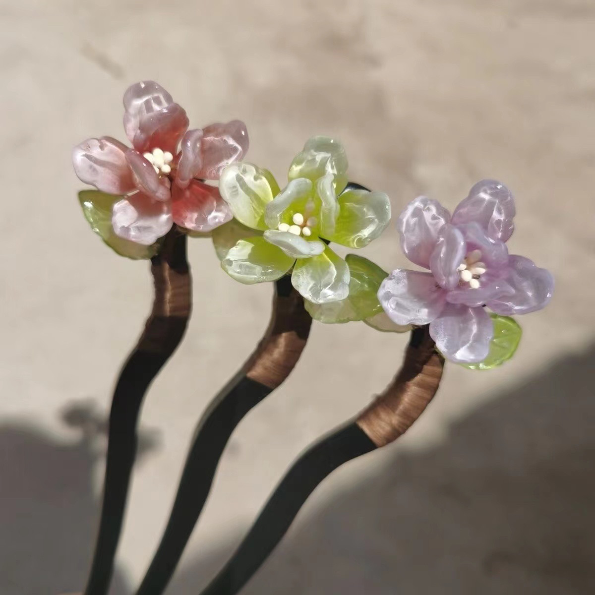 原创设计旗袍民族风复古风汉服手工花朵木簪子国风盘发绾发簪子