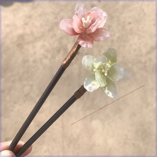 丽坊原创春款踏青桃花木簪汉服古装发饰琉璃桃花古典发簪荷花