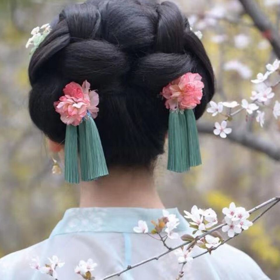 古风汉服绢花对夹流苏发饰古装头饰古风拍照影楼写真配饰新年花朵