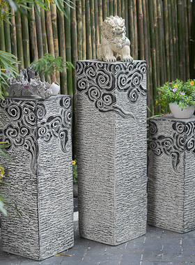 极速茶室装饰花盆摆件底座祥云柱 D水泥仿石柱创意艺术客厅落地摆