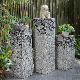 极速茶室装饰花盆摆件底座祥云柱 D水泥仿石柱创意艺术客厅落地摆