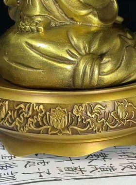 极速l底座纯铜浮雕莲花底摆观音佛像圆铜底托室拖U架件形办公装饰