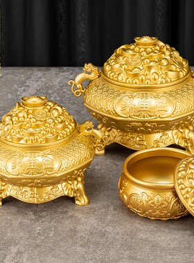 极速八仙聚宝盆纯铜摆件实v心全铜带元宝盖子招财进宝聚财黄铜家