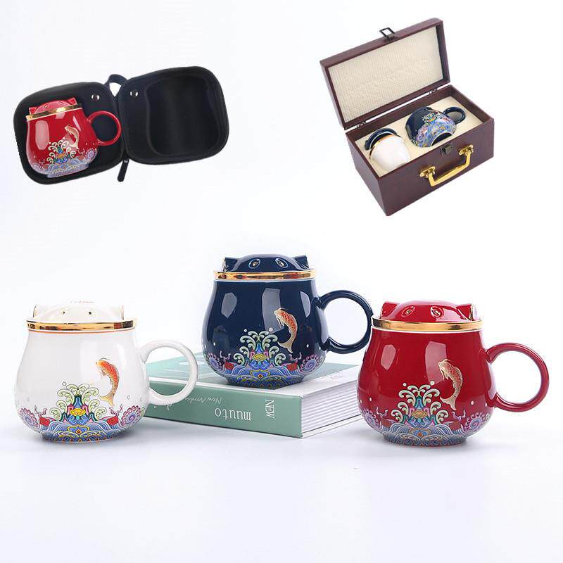 极速陶瓷可携式旅行茶具水杯带盖子办公个人快客杯V过滤泡茶杯猫