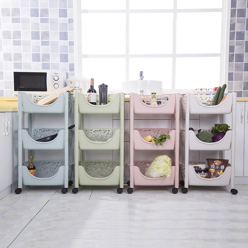 极速塑料菜篮厨房置物架装放蔬菜架子储物落地收纳篮菜筐.3层4多