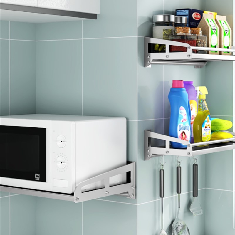 极速304不锈钢l微波炉架子置物架壁挂式厨房挂墙上锅烤箱挂架支架