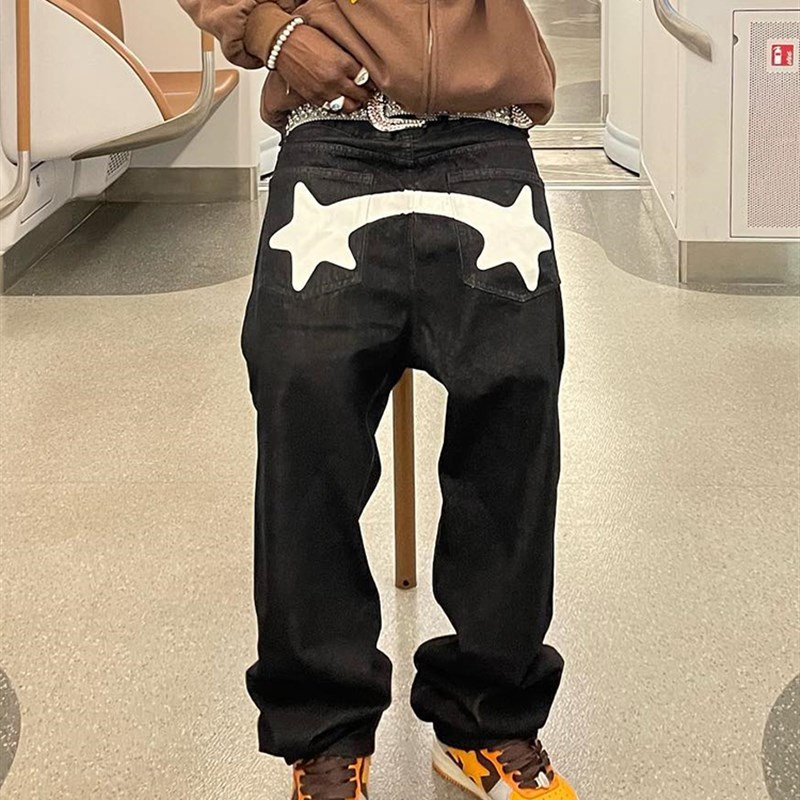 极速Black Star Print Jreans Men 2022 Autumn Y2K Fashion Desi