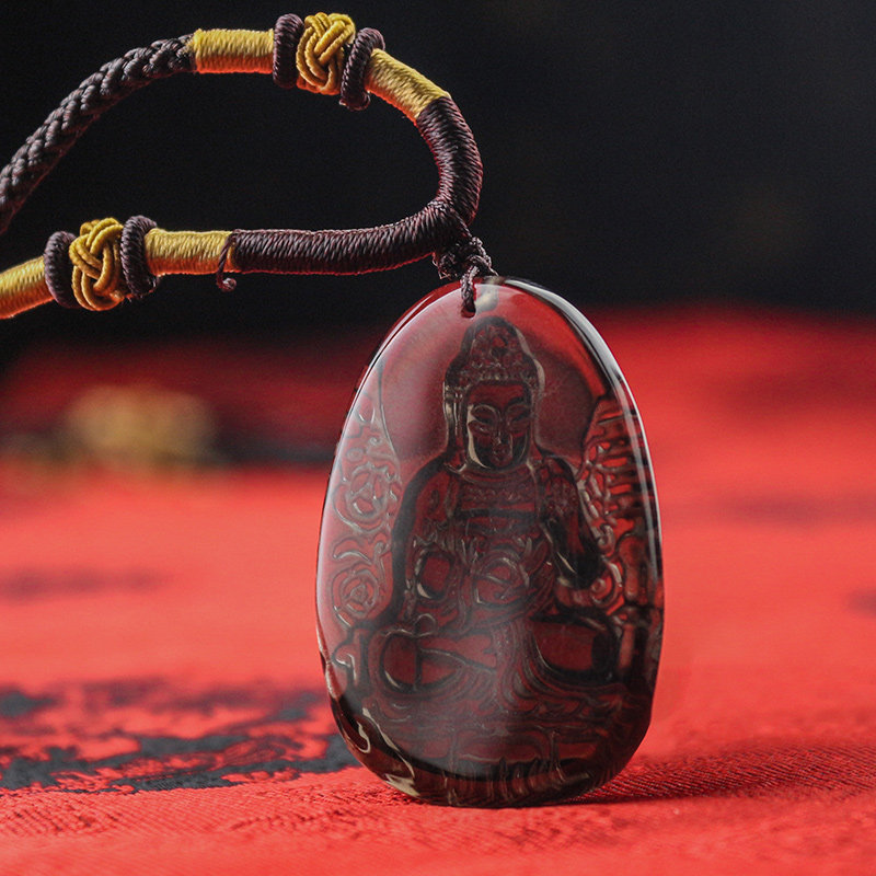 极速阿弥陀e佛像吊坠冰种黑曜石本命佛属猪狗生肖男女士八大守护