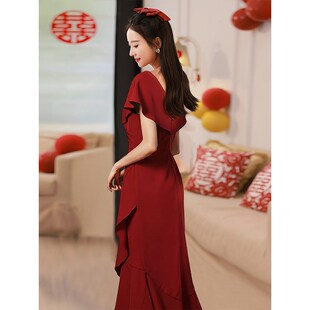 敬酒服新娘结婚礼服订婚回门宴会晚礼服高定小Q个子燕尾连衣裙秋