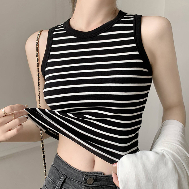极速条纹宽肩遮副乳m吊带背心女带胸垫内搭外穿2025新款无袖打底