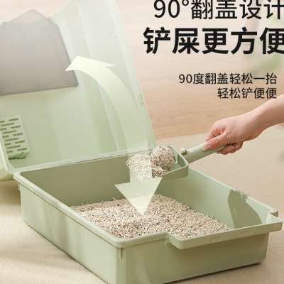 极速猫砂盆全封闭猫厕所防外w溅猫屎盆除臭翻盖式超大号防臭全开
