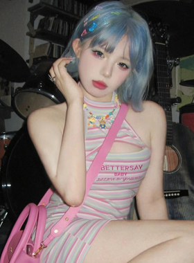 极速小鱼苗蓝色假发短发全头套女辣z妹y2k女团波波头lolita浅蓝色