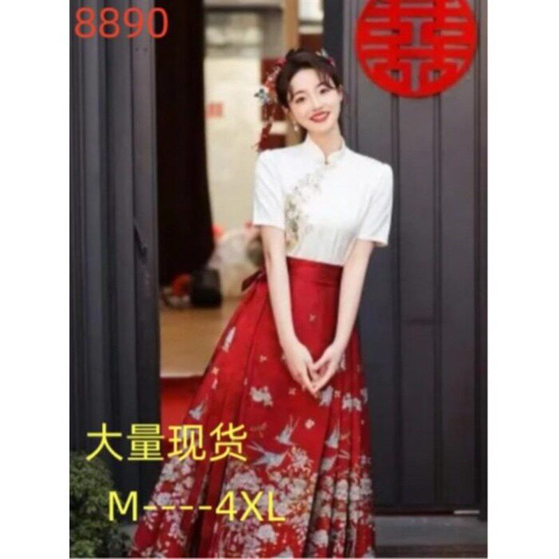 新品中国风红色马面裙p出阁敬酒服女夏季新中式日常穿新娘汉服回