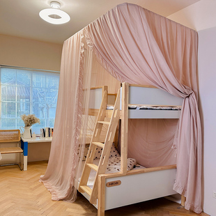 极速亚麻儿童卧室子母床上下铺一A体式蚊帐遮光防尘顶床幔u型可升
