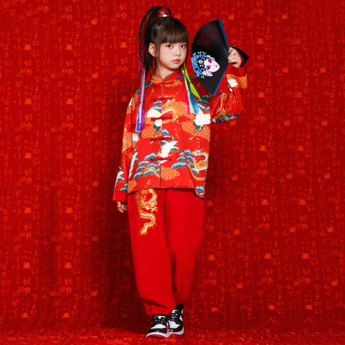 新品新中式儿童演出服女童旗袍中国E风套装男童唐装合唱啦啦队表