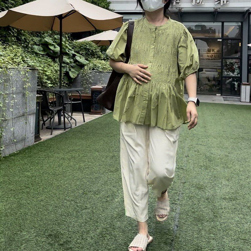 极速孕妇装夏装套装外出时尚款宽松短袖孕妇衬P衫+孕妇裤子两件套