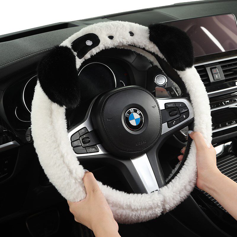 极速毛绒汽d车方向盘套冬季短毛绒保暖简约刺绣可爱保护套男女通