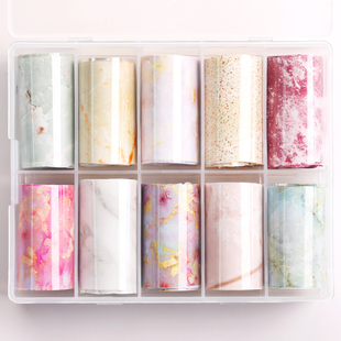 极速1 Box Marble Design Foils Nail Set TransferS Sticker Kit