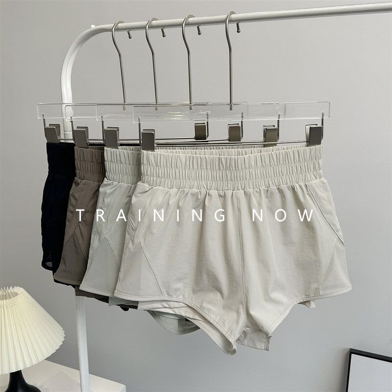 新品运动短裤f女宽松显瘦速干跑步防走光瑜伽裤假两件健身训练休