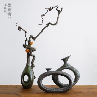 速发铁锈釉仿古陶瓷花瓶摆件新中式自由瓶花花器禅意中式R日式插