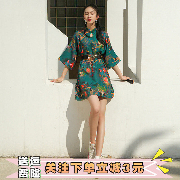 纯诗曼 2023夏装小个子倒大袖宽松大码连衣裙新款改良旗袍 精品