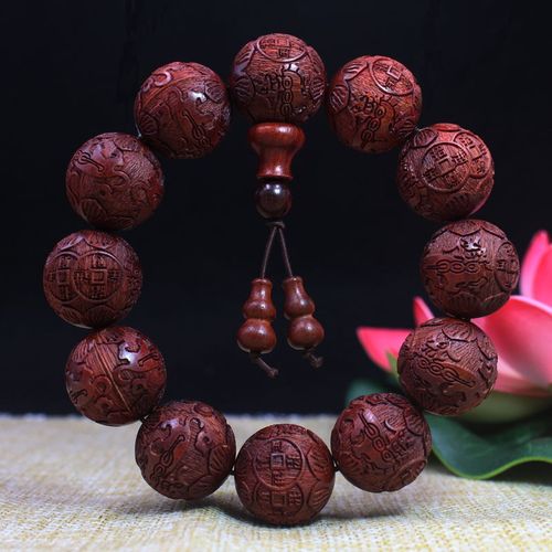赞比亚小叶紫檀血檀雕刻珠20mm 葫芦配饰佛珠手串手链 厂家