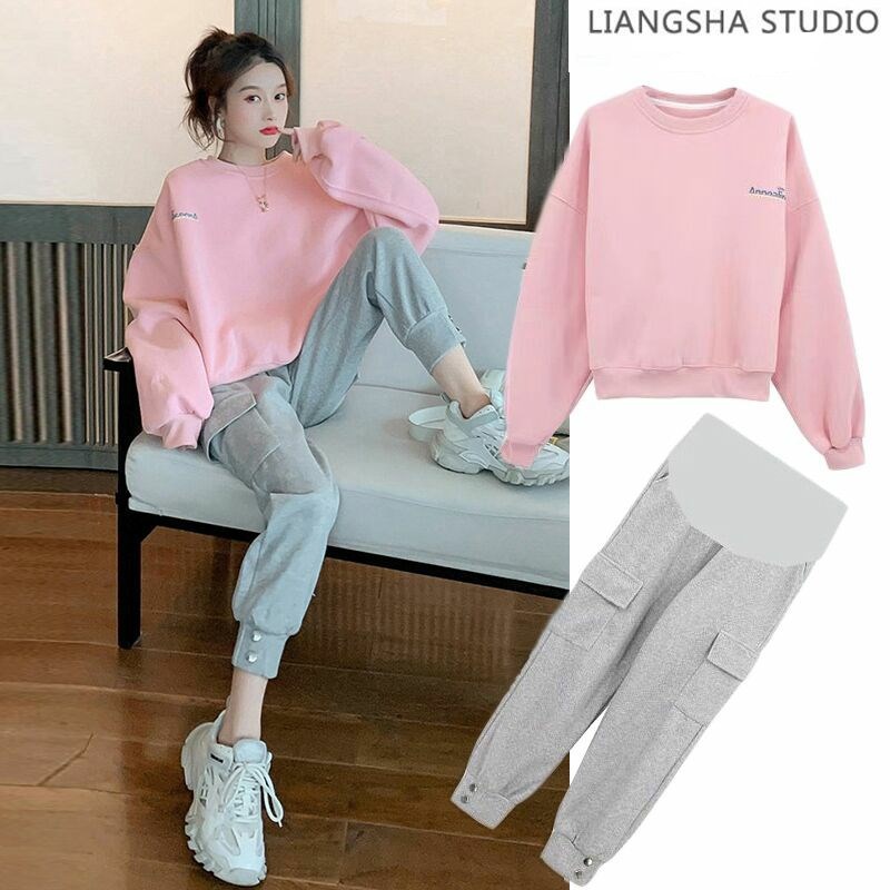 孕妇秋装网红套装时尚款上衣卫衣女秋冬款小清新两件套Y孕妇装秋