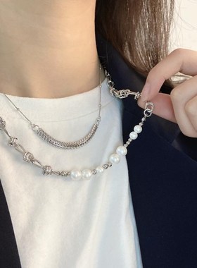 小众高级感贝珠打结锁骨链轻奢网红黄铜项链