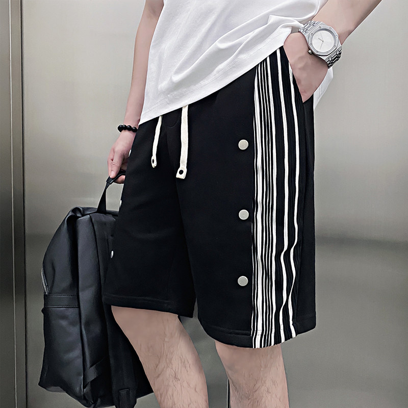 条纹休闲短裤男夏季薄款美式高街运动篮球裤潮牌宽松外穿五分裤子